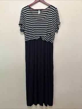 LUCY DIAMONDS Black & White Striped Maxi Dress with Solid Black Skir